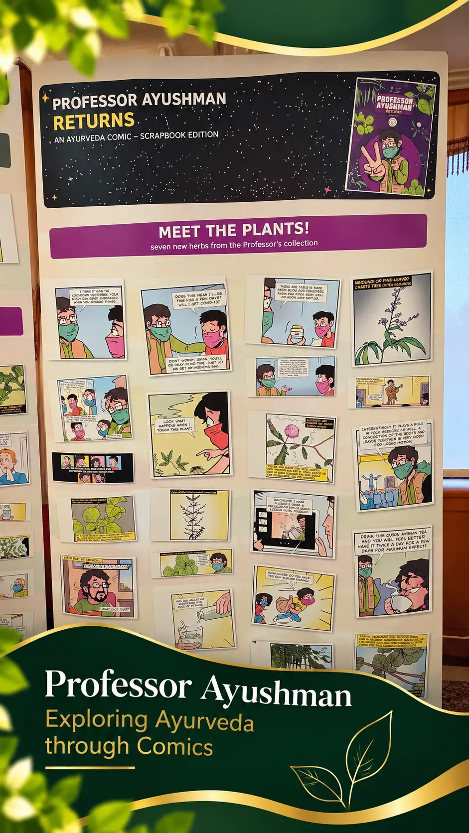 Professor Ayushman Ayurveda comic display at the Ayurveda Day event