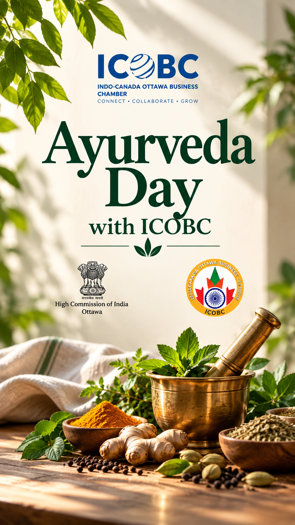 Ayurveda Day event poster with the Indo-Canada Ottawa Business Chamber and the High Commission of India